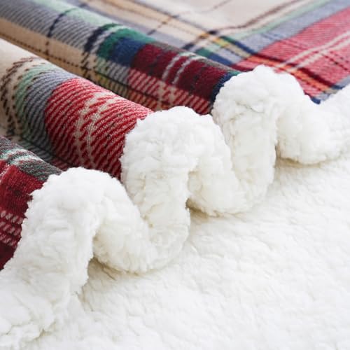 Sherpa Fleece Throw Blanket 80" x 90" Reversible Plush Fluffy Large Big Blanket Lattice Flannel Blankets for All Season Use