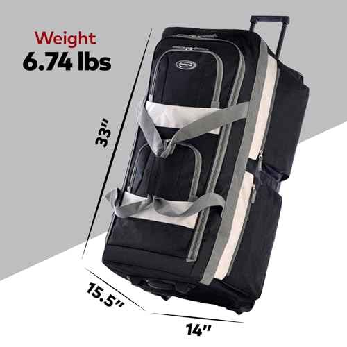 33 inch Jumbo Size 8 Pockets Wheeled Rolling Duffel Bag Water Resistant Luggage Lightweight Travel Suitcase with Retractable Handle