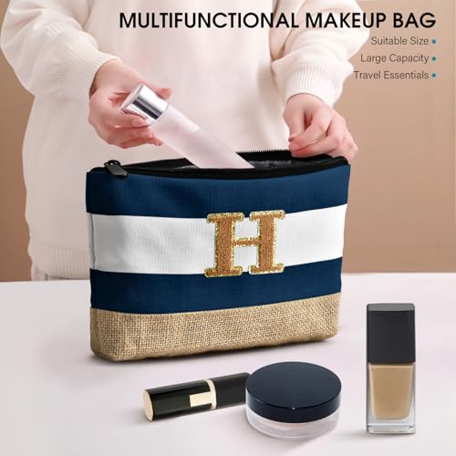 Beach Bag Initial Beach Tote with Makeup Bag for Travel