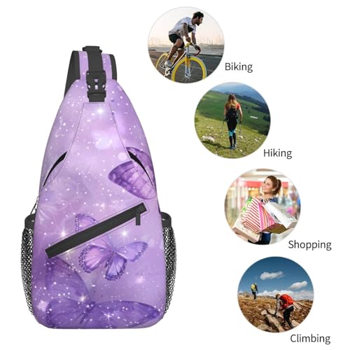 Sling Bag Butterfly Purple Pastel Hiking Daypack Crossbody Shoulder Backpack Travel Chest Pack for Men Women