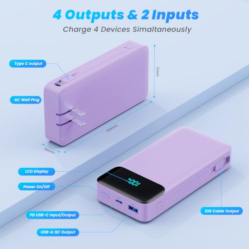 Portable Charger 40800mAh USB C Power Bank with Built