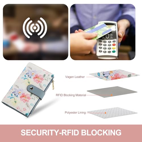 Womens Wallet RFID Blocking Vegan Leather Trifold Clutch Credit Card Holder Ladies Travel Wallet Purse with Pen Holder