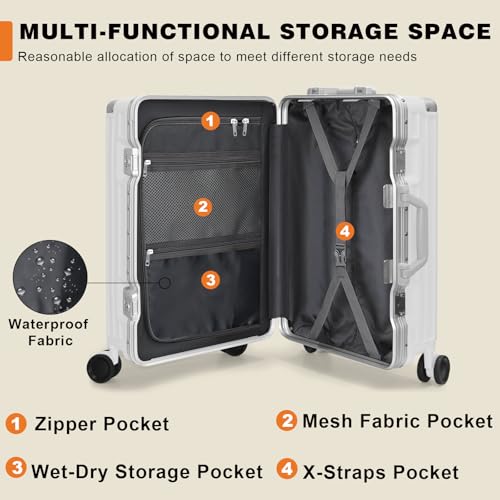 Luggage PC+ABS Aluminum Frame Zipperless Checked Luggage Hard Shell Suitcase with TSA Lock Double Spinner Wheels 24 Inch White