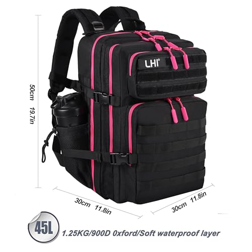 Military Tactical Backpack for Men and Women 45L Army 3 Days Assault Pack Bag Large Rucksack with Molle System Black Red