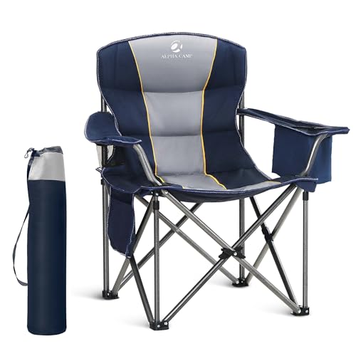 Folding Camping Chair Oversized Heavy Duty Padded Outdoor Chair with Cup Holder Storage and Cooler Bag