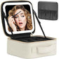 Makeup Travel Train Case with Mirror LED Light 3 Adjustable Brightness Large Cosmetic Bag Portable Storage Adjustable Partition Waterproof Make up Brushes Makeup Jewelry Gift for Women