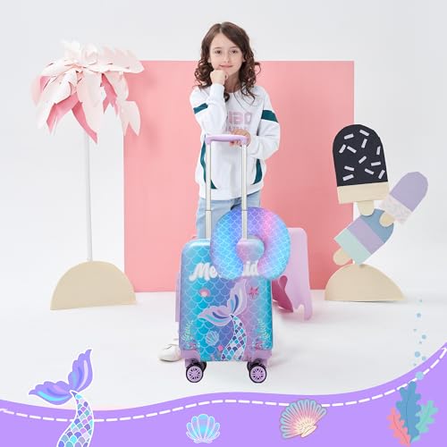 Cute Mermaid Kids Luggage Set 2 piece Kids Suitcase with Spinner Wheels 16" Childrens Luggage for Girls With Wheels Hard Shell Luggage Sets Airline Approved (2 Count)