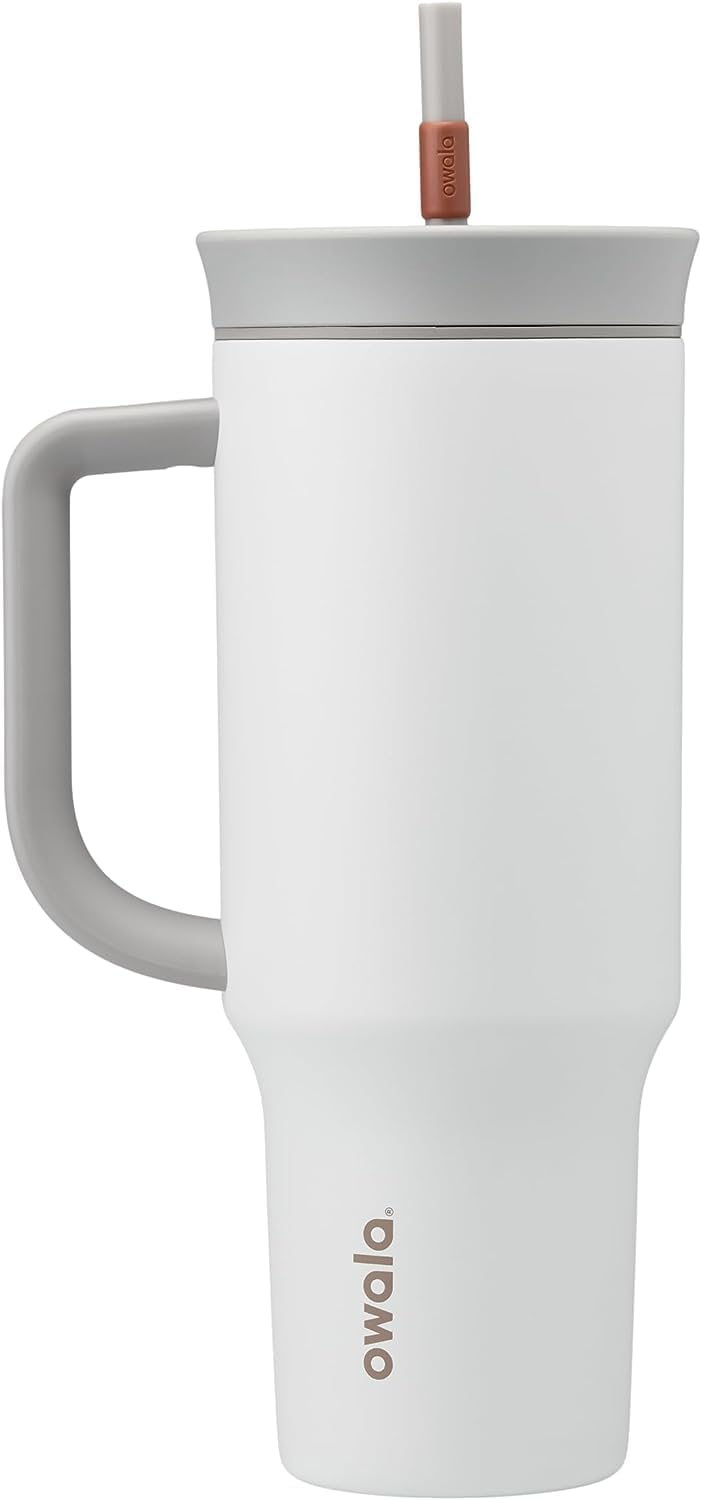 Owala Stainless Steel Triple Layer Insulated Travel Tumbler with Spill Resistant Lid, Straw, and Carry Handle, BPA Free, 40 oz, Gray (Iced Tea) - Roamly
