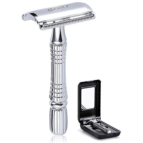 Classic 3 Piece Double Edge Safety Razor Wet Shaving for Men Women with Platinum Blade and Mirrored Travel Case BD176 (3 Count)