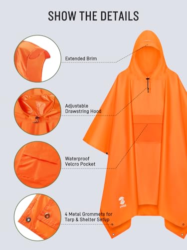 Extra Thick Hooded Rain Poncho Double Layer Waterproof Raincoat Jacket for Men Women Adults