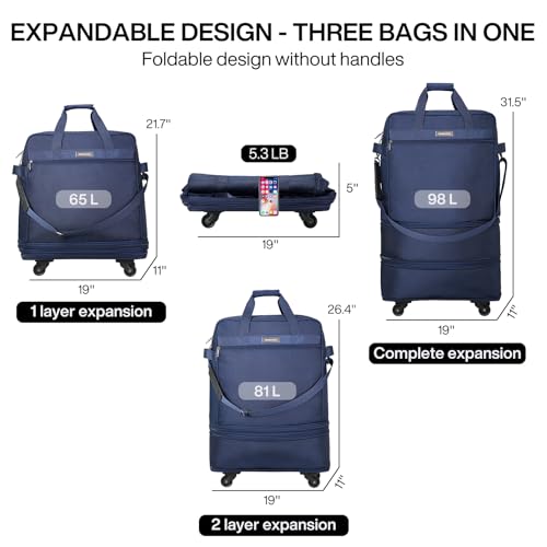 Suitcases with Wheels Expandable Foldable Luggage Bag Suitcase Collapsible Rolling Travel Bag Duffel Bag for Men Women Lightweight Suitcases without Telescoping Handle