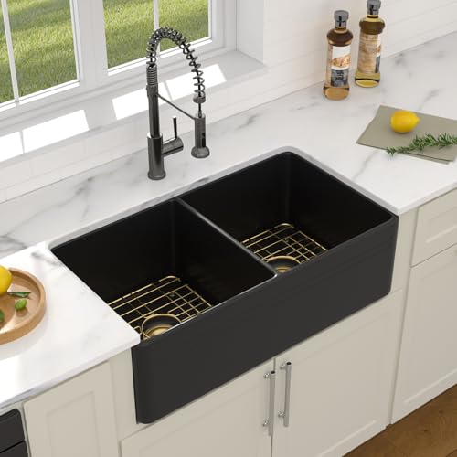 33" Black Ceramic Porcelain Farmhouse Sink