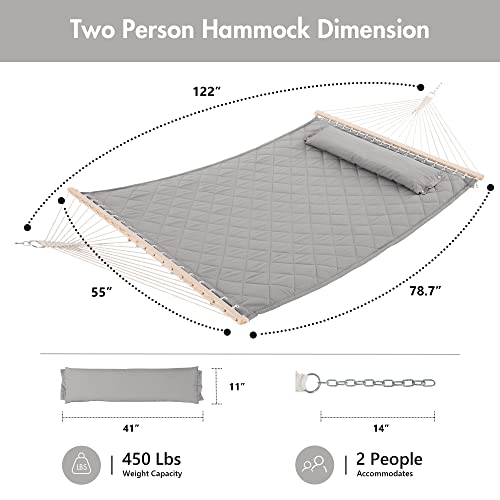 Patio Hammock with Spreader Bars and Detachable Pillow
