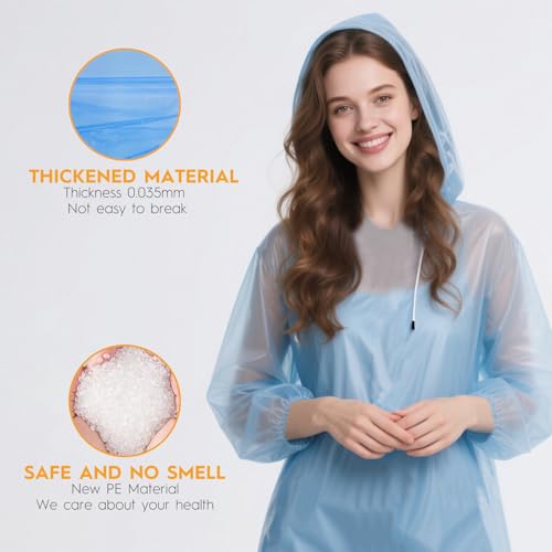 6 & 20 & 50 Pack Disposable Rain Ponchos for Adults (20 Count)