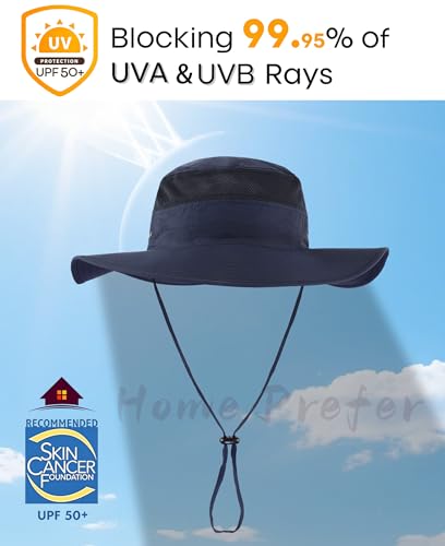 Mens Sun Hat Wide Brim Bucket Hat UPF 50+ Sun Protection Hat for Outdoor Fishing Hunting Camping Beach Safari Navy Blue