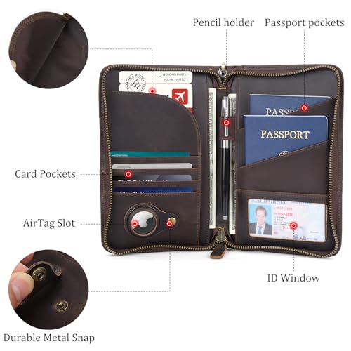 Polare Leather Passport Holder Travel Document Organizer Ticket Holder Case