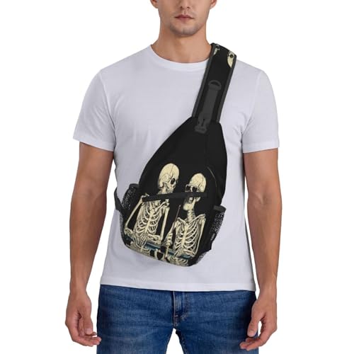 Sling Bag Funny Skeleton Hiking Daypack Crossbody Shoulder Backpack Travel Chest Pack for Men Women