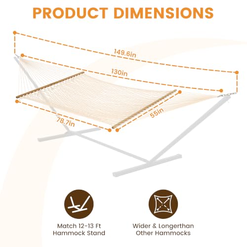 Lazy Daze Double Handwoven Rope Hammock for Outdoor Fits 12