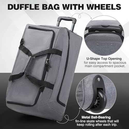 28" Travel Rolling Duffle Bag with Wheels and Handle