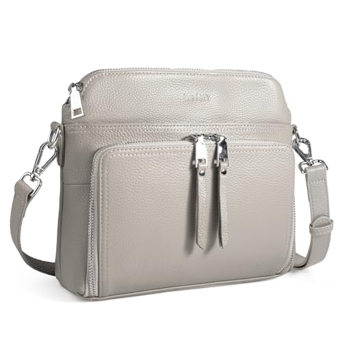 Real Leather Crossbody Bags for Women Travel Wallet Purse Light Grey