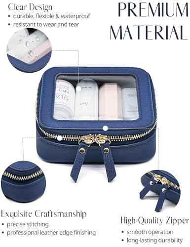 Clear Makeup Bag with Zipper Small Travel Cosmetic Case Navy Blue Mini Pouch for Purse Accessories Car Storgae Essentials Bag Purse Pouch Organizer Compact Small Clear Toiletry Bag for Traveling