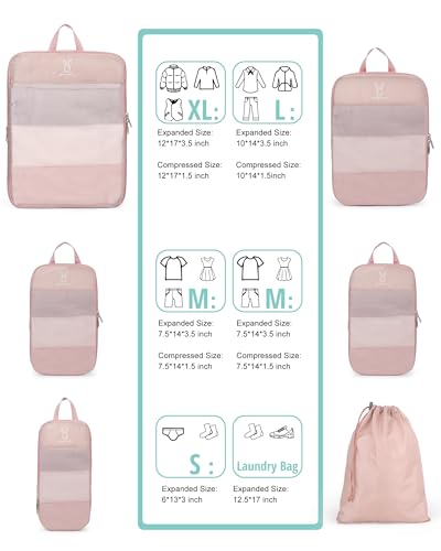 8 Set Space Saving Compression Packing Cubes Lightweight Packing Cube Pink