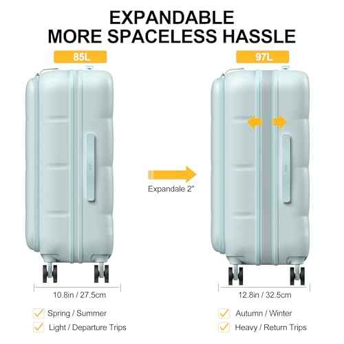 26 Inch Large Expandable Checked Luggage Hard Shell Suitcase Aquamarine