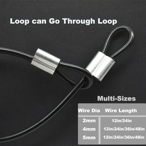 5 Pcs 4mm Wire 36 inch Vinyl Coated Stainless Steel Cable with Loops Short Wire Rope Lanyard Lock Security Chain Link for Outdoor Gates (5 Count)