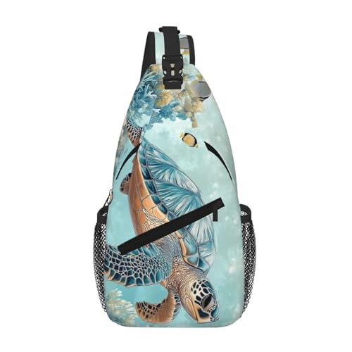 Sling Bag Turtle Sea Coral Ocean Hiking Daypack Crossbody Shoulder Backpack Travel Chest Pack for Men Women