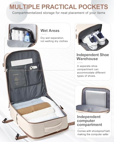 Travel Backpack Carry On for Women Man Gym Backpacks with Laptop Compartment Mochila de Viaje Teacher Personal Item Backpack Rucksack Airplane Accessories Must Haves Beige Brown