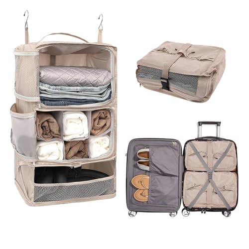 Travel Portable Hanging Shelves Closet Organizer Packing Luggage Organizer and Storage with Multifunctional and Foldable Invisible Compartment