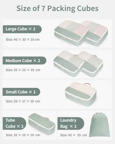 7 Set Packing Cubes Durable Packing Organizers Bag Organizer Bags Travel Carry on Suitcase Luggage for Women