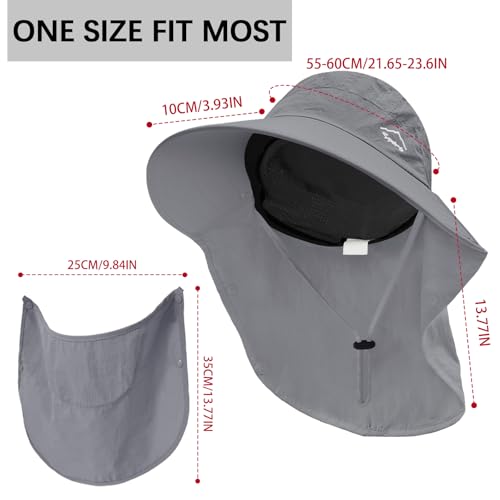 Sun Hat for Men Women with Neck Flap& Removable Face Cover Wide Brim