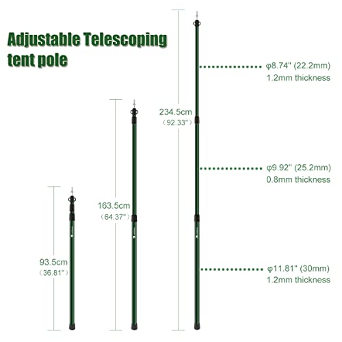 Tent Poles Camping Poles for Tarp Awning Canopy Porch Sun Sails Tarpaulin Headroom Aluminium Adjustable Telescoping