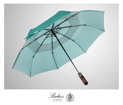 Folding Umbrella Real Wood Handle Herringbone Jade Green