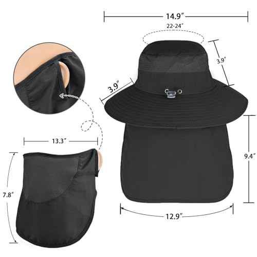 Sun Hats for Men Women Fishing Hat UPF 50+ Face Cover Wide Brim Bucket Hats Summer UV Protection Safari Hat with Neck Flap