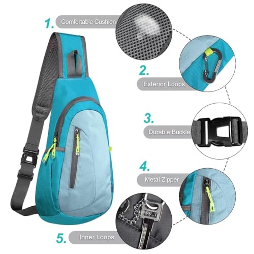 Small Sling Bag Lightweight Crossbody Bag for Women Mens Hiking Backpack Travel Shoulder Bags Chest Daypack for Gym Work Casual Bicking Outdoor Sports Blue Pale Blue