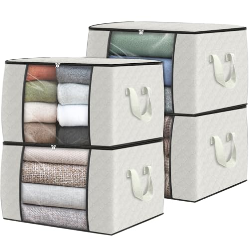 4 Pack Storage Bags for Clothes Blanket Storage Bins with Lids (4 Count)