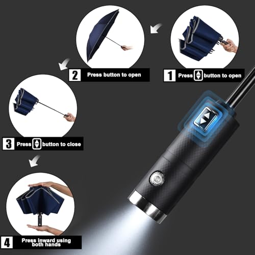Windproof Portable Folding Inverted Umbrella with LED