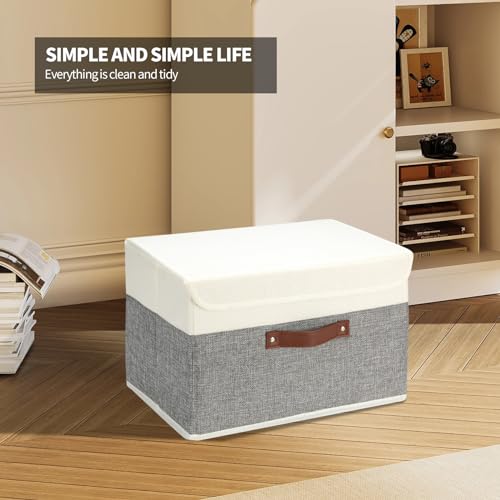 8 Pack Storage Bins Foldable Storage Boxes Fabric Storage Box with Lid & Handle Large Washable Organizer Bulk for Office (8 Count)