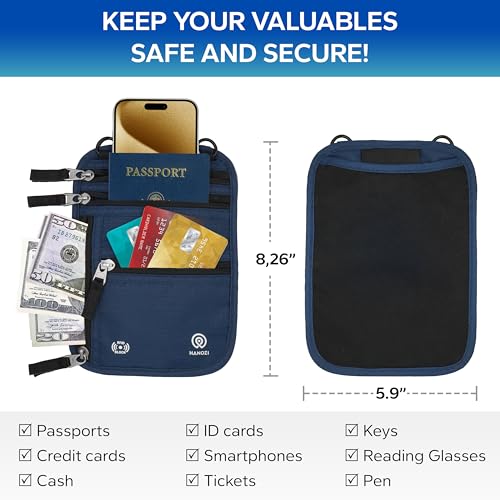 Neck Wallet Travel Pouch and RFID Blocking Passport Holder for Women and Men
