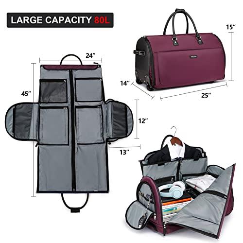 3-in-1 Rolling Garment Duffle Bag with Wheels, 25in Red