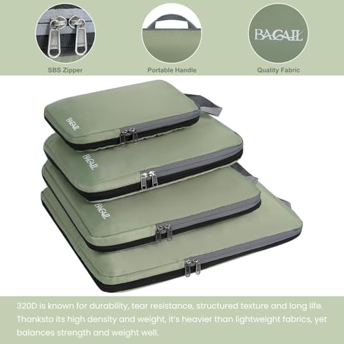 4 Set/6 Set/8 Set Compression Packing Cubes Travel Accessories Expandable Packing Organizers (Cloth Pattern, 4-Matcha Green)
