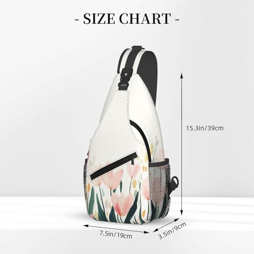 Sling Bag Tulip Flower Watercolor Hiking Daypack Crossbody Shoulder Backpack Travel Chest Pack for Men Women