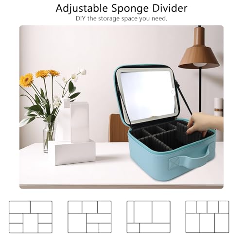 Travel Makeup Bag with LED Mirror Travel Makeup Organizer with 3 Lighted Settings