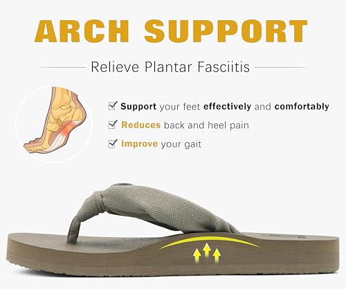 Flip Flops for Women Arch Support Summer Beach Sandals Camel Size 8