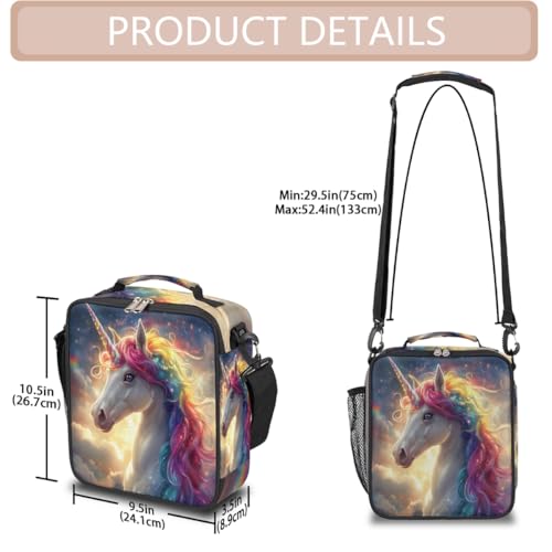 Unicorn Galaxy Cute Kids Lunch Box for Girls Boys Reusable Insulated Lunch Bag for Kids Toddler Thermal Cooler Spacious Lunchbox with Shoulder Strap Lunchbag for School Work Picnic (A09:Unicorn)