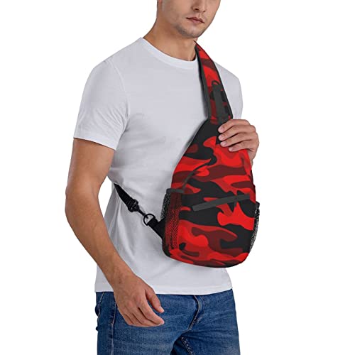 Sling Bag Military Camouflake Camo Red Black Hiking Daypack Crossbody Shoulder Backpack Travel Chest Pack for Men Women Over 12 Years Old