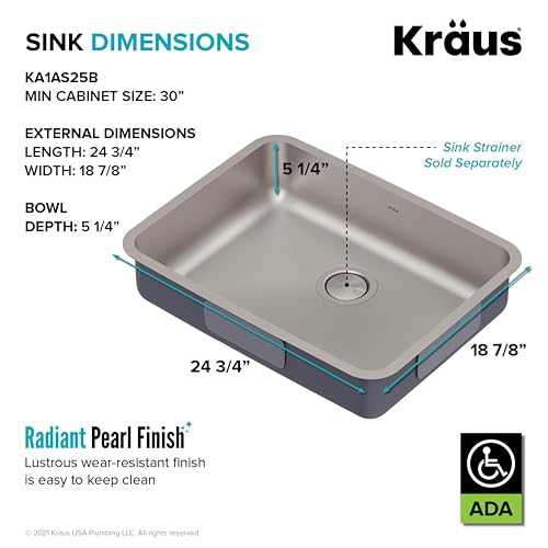 Dex 25 inch Undermount 16 Gauge Stainless Steel Single Bowl ADA Kitchen Sink