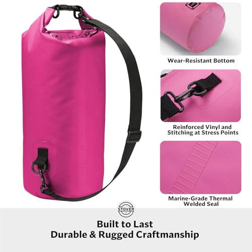 5/10/25/30/40L Waterproof Dry Bag, Medium Lightweight Roll Top Dry Bag Backpack w/Waterproof Phone Case, Kayaking, Travel, Hiking, Fishing, Tubing, Camping, the Beach, Men/Women (Pink)